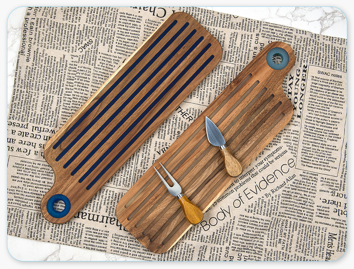 Striped Long Acacia Wood Cutting Board – 43×12.3cm Grooved Chopping Paddle (Model A & B)